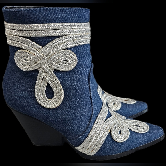Cape Robbin Denim Ankle Boots with Silver Accents - Picture 4 of 11